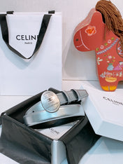 CELINE 26S BELT 25 MM IN SILVER CALFSKIN 653081