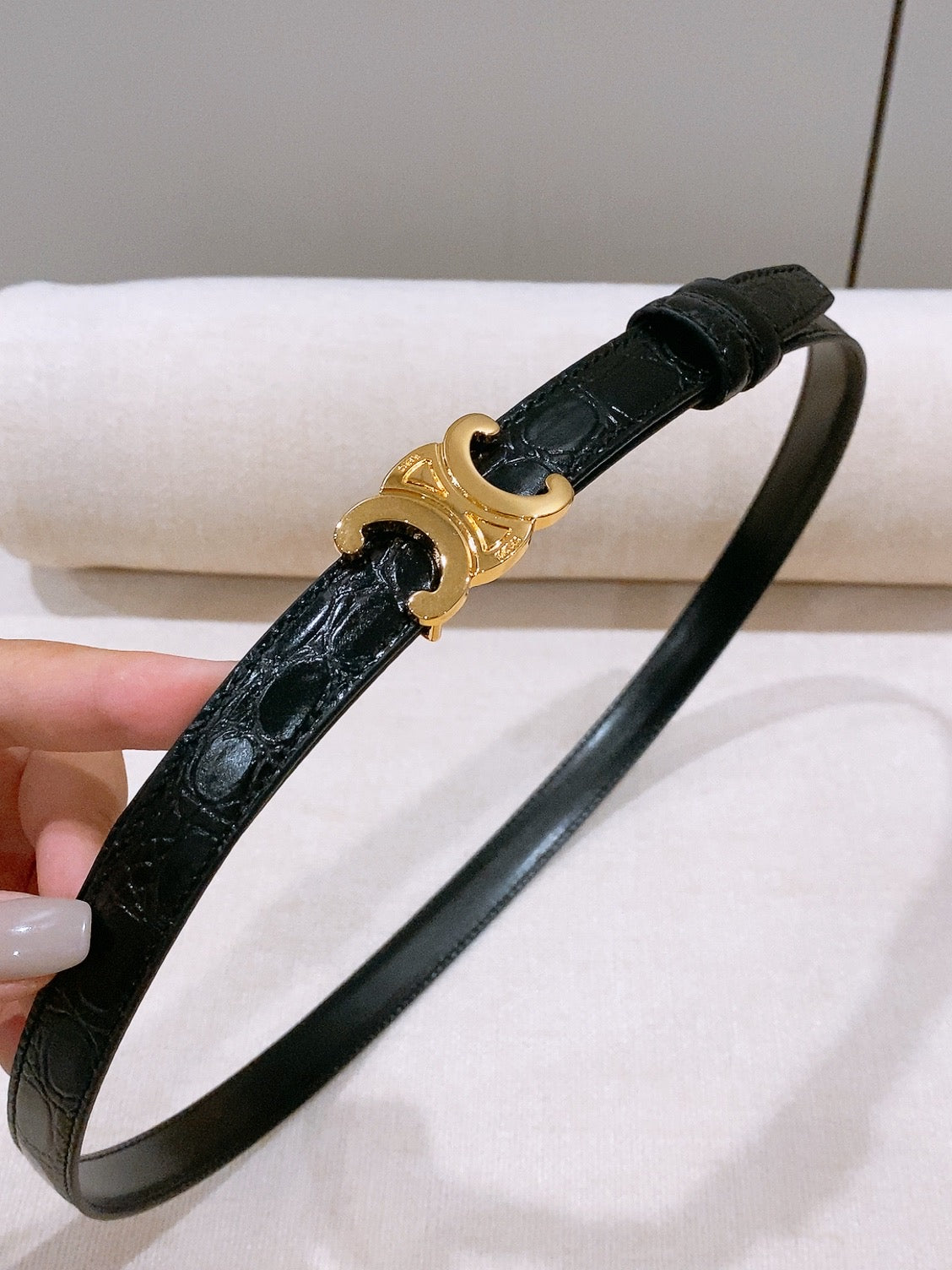 CELINE 26S BELT 18 MM IN BLACK CALFSKIN 656085