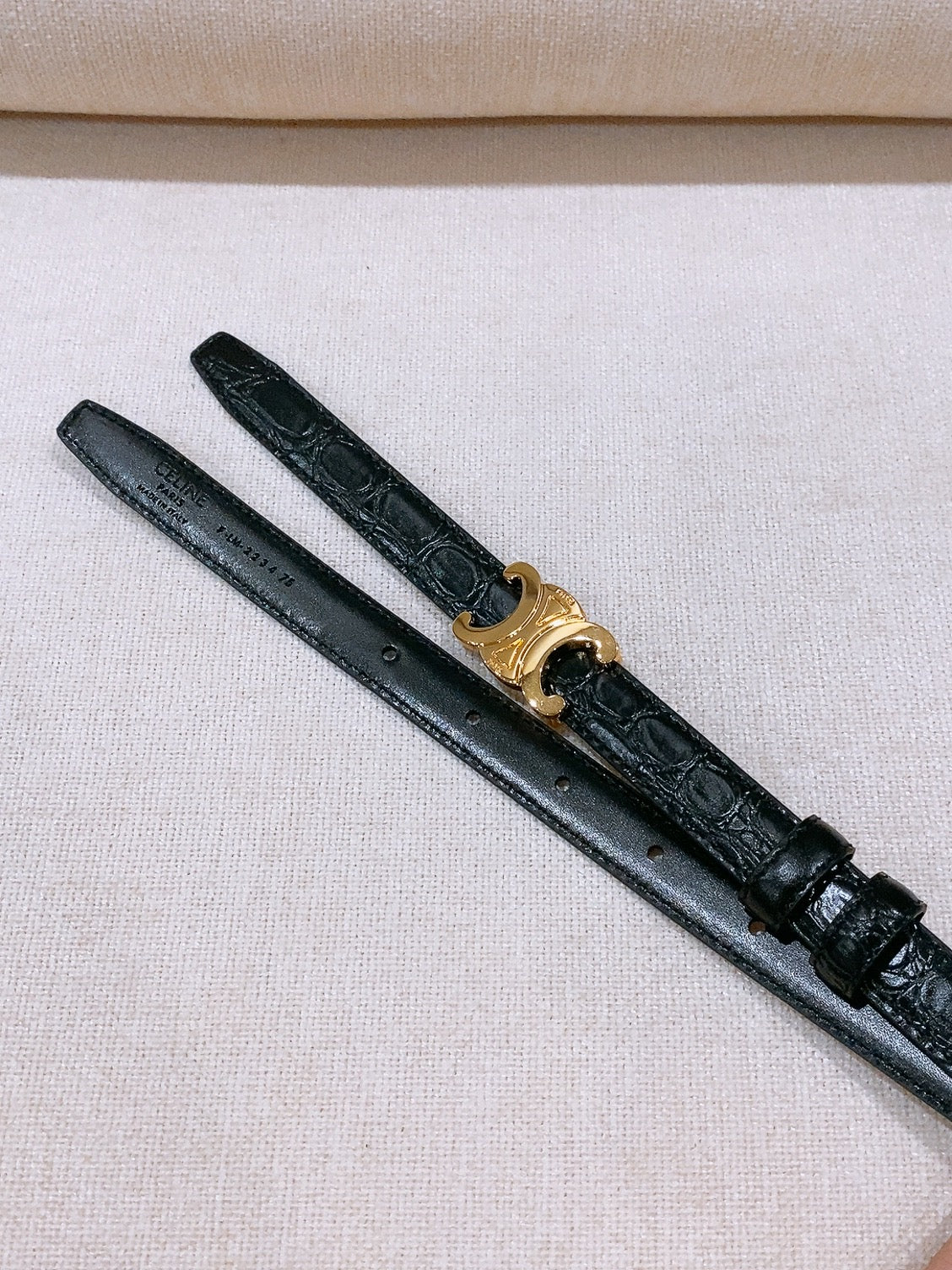 CELINE 26S BELT 18 MM IN BLACK CALFSKIN 656085