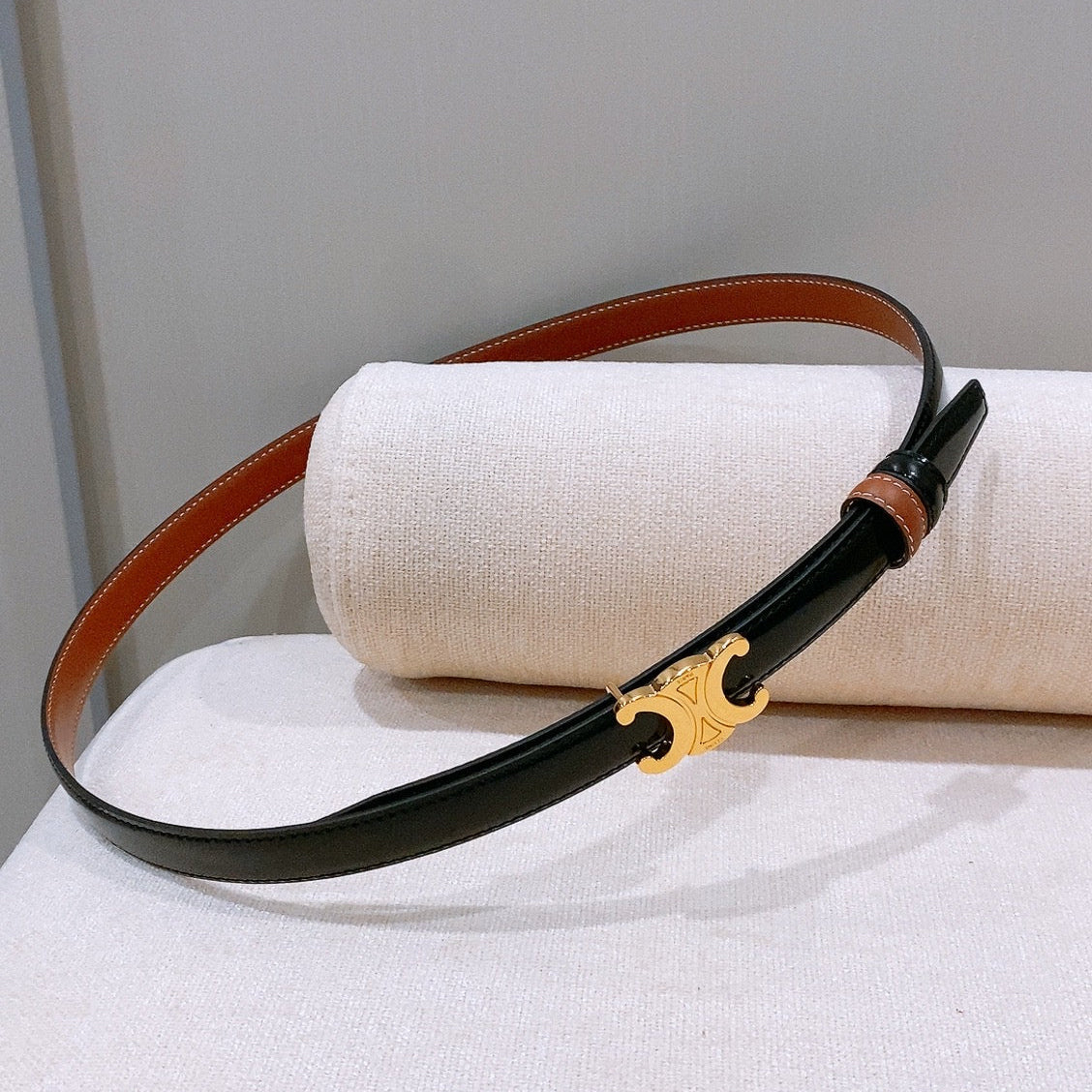 CELINE 26S REVERSIBLE BELT 18 MM IN BLACK AND BROWN CALFSKIN 656090