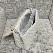 CHANEL 26S CLASSIC JUMBO FLAP BAG 46 IN LIGHT GREY CAVIAR CALFSKIN DARK SILVER HARDWARE