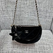 CHANEL 26S STAR CHARM HALF MOON SHOULDER BAG 20 IN BLACK SATIN GOLD HARDWARE