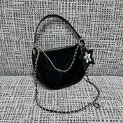 CHANEL 26S STAR CHARM HALF MOON SHOULDER BAG 20 IN BLACK SATIN GOLD HARDWARE