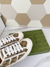 GG JULIO SNEAKER WITH WEB BROWN PATTERNED CANVAS
