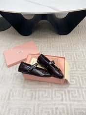 BOW MARY JANE FLAT IN ESPRESSO NAPLAK LAMBSKIN