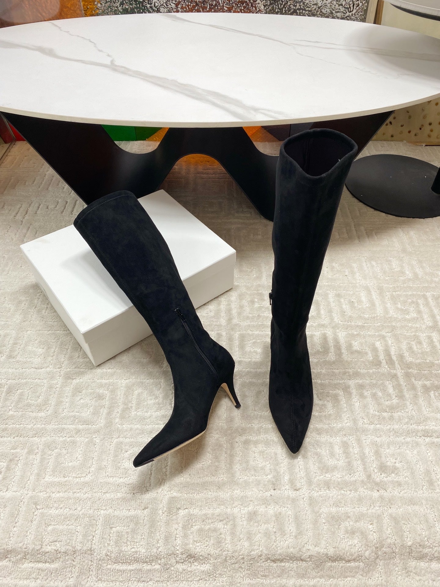 THE ROW HIGH BOOTS 85MM IN BLACK SUEDE
