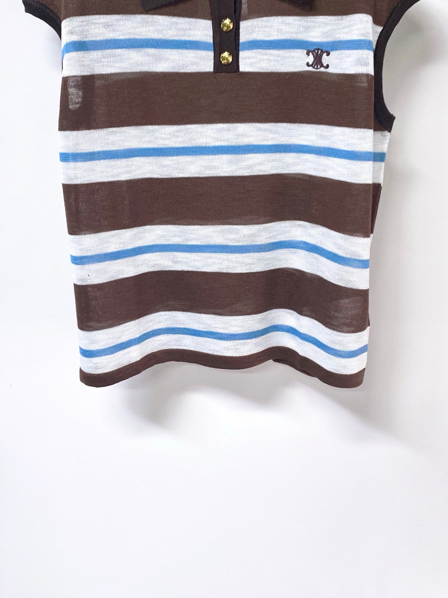 CELINE 26S STRIPED KNIT POLO TOP 327