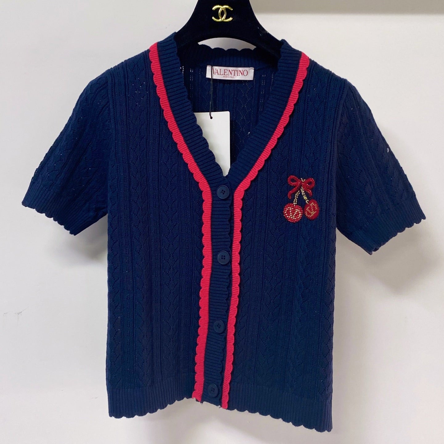 VALENTINO 26S SHORT-SLEEVE KNIT CARDIGAN 471