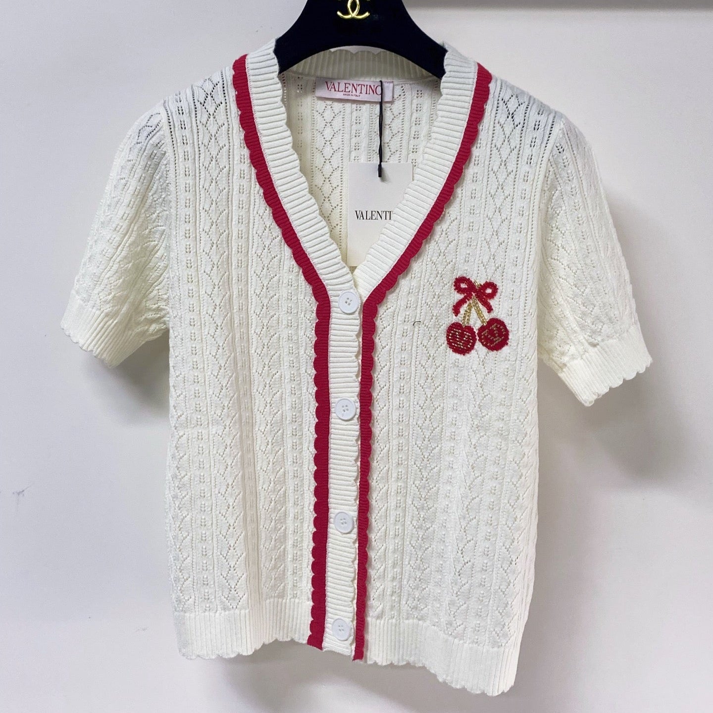 VALENTINO 26S SHORT-SLEEVE KNIT CARDIGAN 470