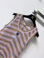 CHANEL 26S OPEN KNIT STRIPED TOP STYLE 1241