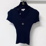 CHANEL 26S SHORT SLEEVE V-NECK KNIT TOP STYLE 1240
