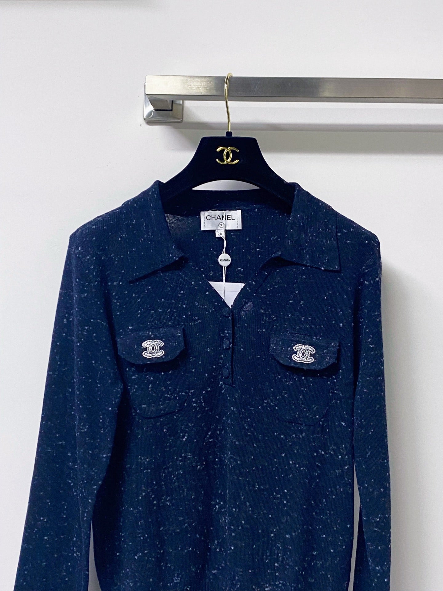 CHANEL 26S LONG SLEEVE KNIT POLO TOP 1621