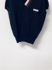 MIUMIU 26S V-NECK SHORT-SLEEVE KNIT TOP 1283