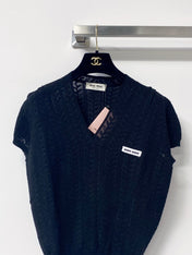 MIUMIU 26S V-NECK SHORT-SLEEVE KNIT TOP 1283