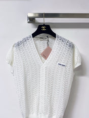 MIUMIU 26S V-NECK SHORT-SLEEVE KNIT TOP 1282