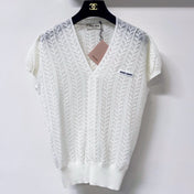 MIUMIU 26S V-NECK SHORT-SLEEVE KNIT TOP 1282