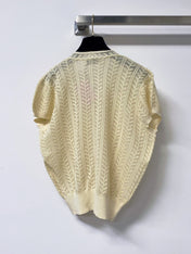 MIUMIU 26S V-NECK SHORT-SLEEVE KNIT TOP 1281