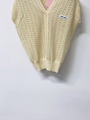 MIUMIU 26S V-NECK SHORT-SLEEVE KNIT TOP 1281