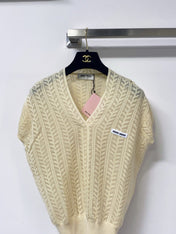 MIUMIU 26S V-NECK SHORT-SLEEVE KNIT TOP 1281
