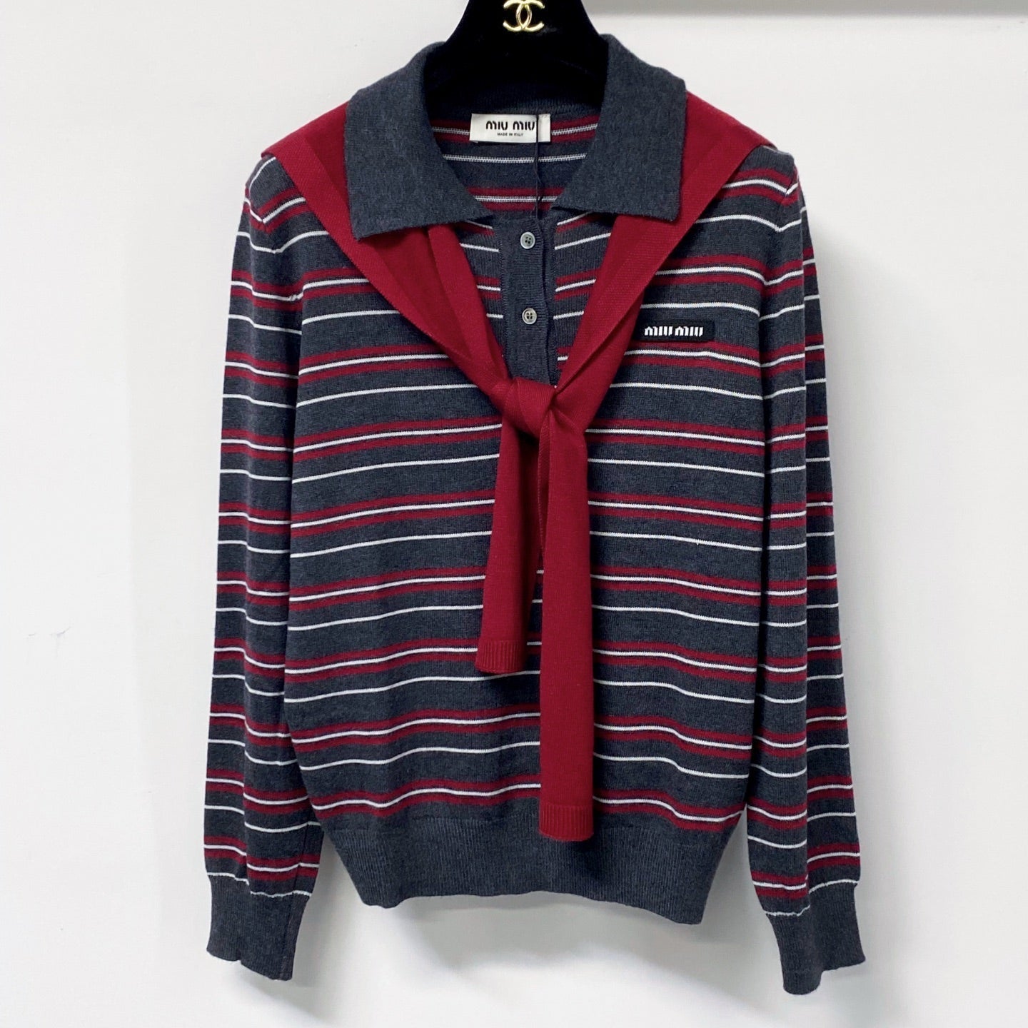 MIUMIU 26S LONG-SLEEVE KNIT POLO SWEATER 1267
