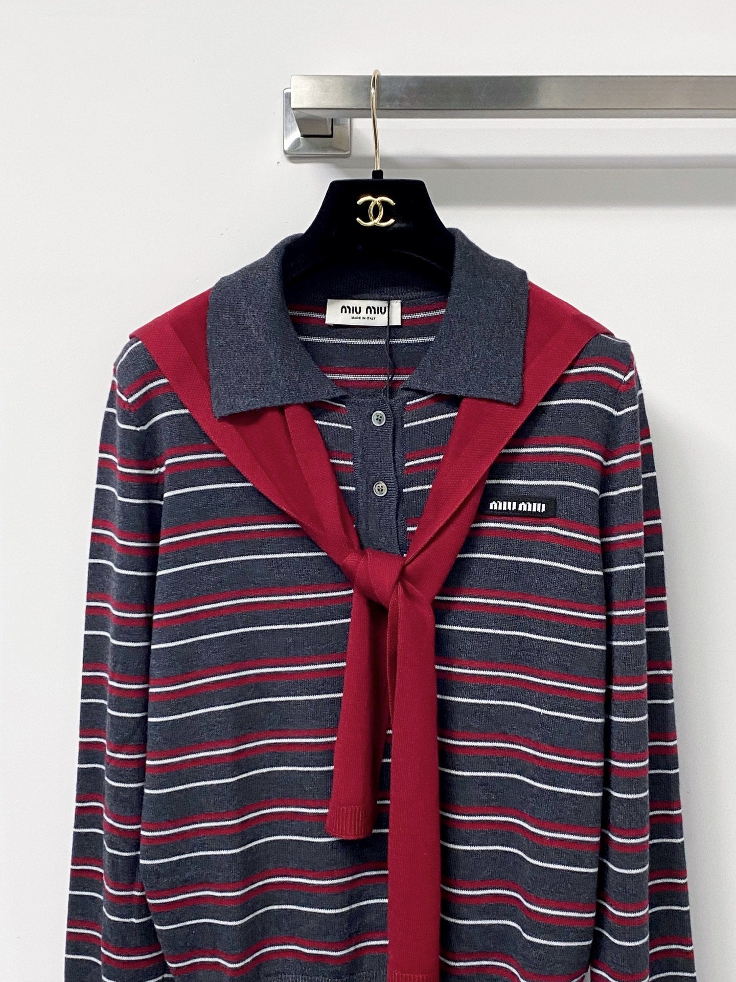 MIUMIU 26S LONG-SLEEVE KNIT POLO SWEATER 1267