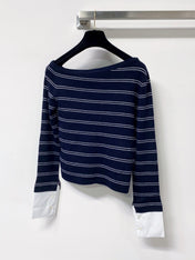 MIUMIU 26S STRIPED BOAT-NECK KNIT TOP 1259