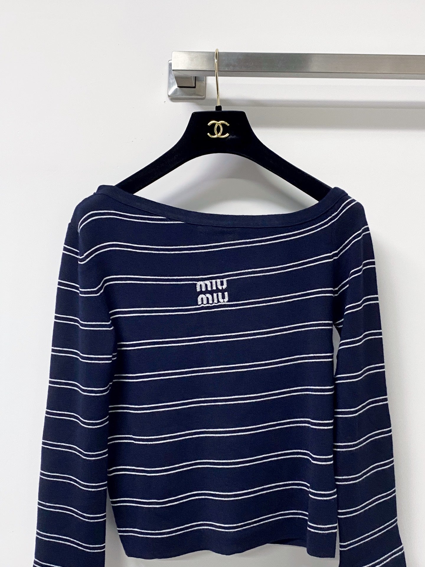 MIUMIU 26S STRIPED BOAT-NECK KNIT TOP 1259