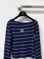 MIUMIU 26S STRIPED BOAT-NECK KNIT TOP 1259