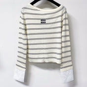 MIUMIU 26S STRIPED BOAT-NECK KNIT TOP 1258