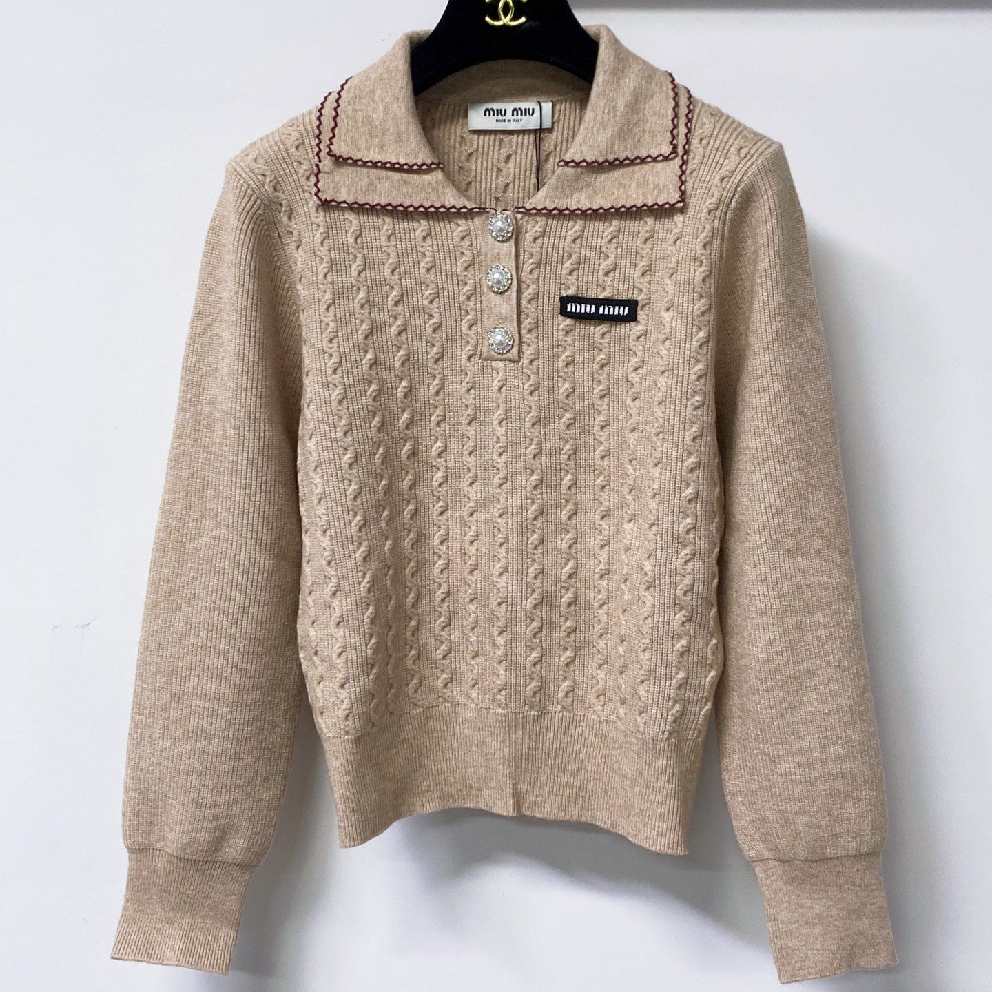 MIUMIU 26S CABLE-KNIT POLO SWEATER 1403