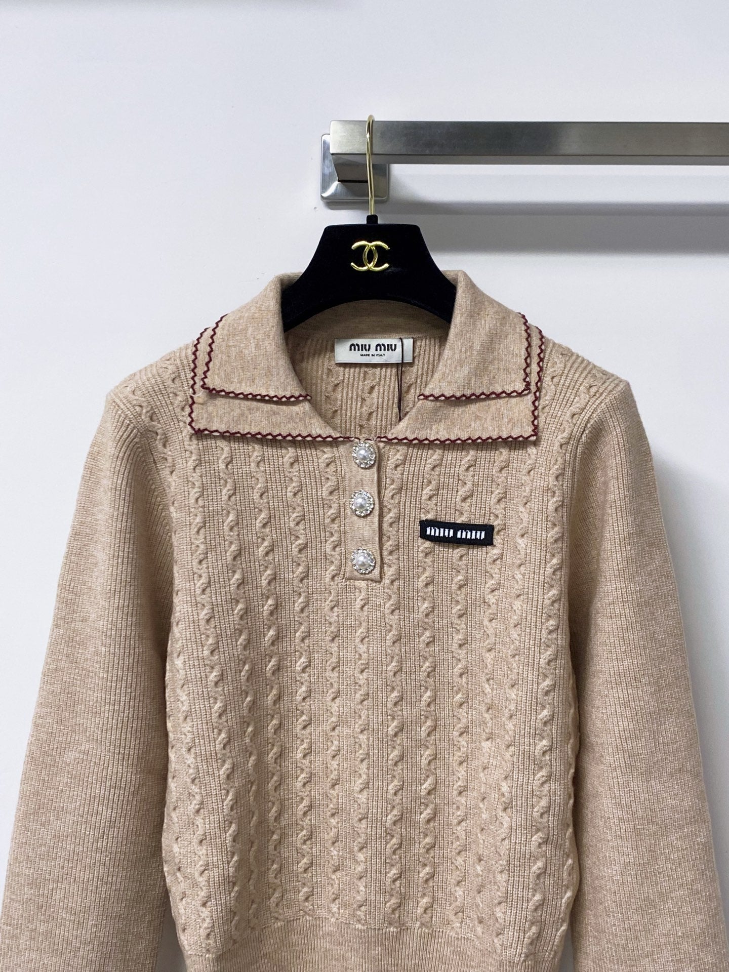 MIUMIU 26S CABLE-KNIT POLO SWEATER 1403