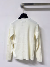 CHANEL 26S LACE-SHOULDER RIBBED KNIT HENLEY TOP 1674