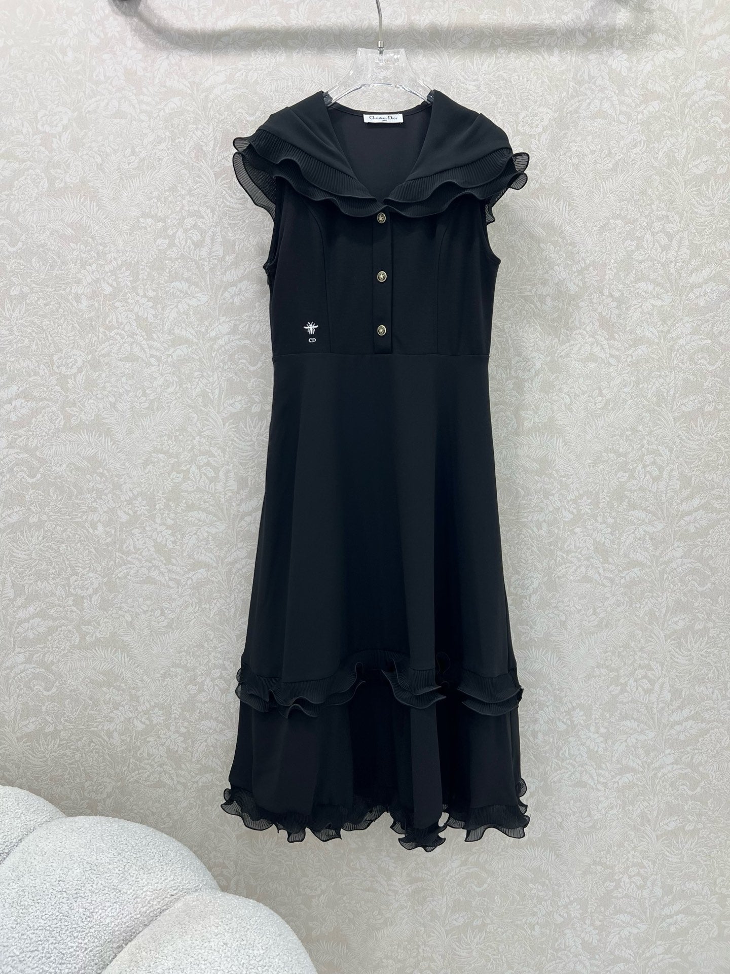 DIOR SLEEVELESS DRESS WITH RUFFLED SHOULDERS AND HEM 269143