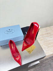 PRADA 26S POINTED TOE PUMPS 75MM IN RED PATENT CALFSKIN