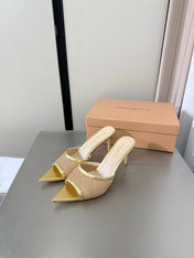 GIANVITO ROSSI 26S POINTED-TOE SANDALS 90 MM IN GOLD LAMBSKIN