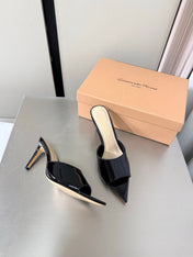 GIANVITO ROSSI 26S POINTED-TOE SANDALS 90 MM IN BLACK PATENT CALFSKIN