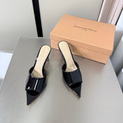 GIANVITO ROSSI 26S POINTED-TOE SANDALS 90 MM IN BLACK PATENT CALFSKIN