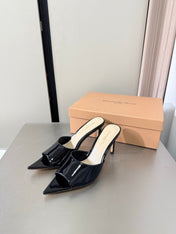 GIANVITO ROSSI 26S POINTED-TOE SANDALS 90 MM IN BLACK PATENT CALFSKIN