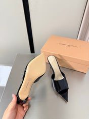 GIANVITO ROSSI 26S POINTED-TOE SANDALS 90 MM IN BLACK PATENT CALFSKIN