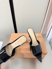 GIANVITO ROSSI 26S POINTED-TOE SANDALS 90 MM IN BLACK PATENT CALFSKIN