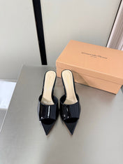 GIANVITO ROSSI 26S POINTED-TOE SANDALS 90 MM IN BLACK PATENT CALFSKIN