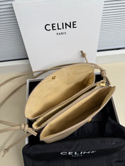 CELINE 25S TRIO FLAP 22MM IN DARK BEIGE SMOOTH LAMBSKIN GOLD HARDWARE