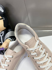 CHLOÉ TELMA LACE-UP SNEAKER IN DESERT SAND LAMBSKIN AND RAFFIA