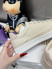 TELMA LACE-UP SNEAKER IN CREAM BEIGE LAMBSKIN AND RAFFIA