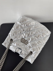 CRUSH SMALL TOTE BAG 26 IN SILVER QUILTED CALFSKIN SILVER HARDWARE