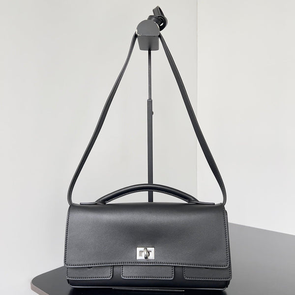 BEL AIR CLUTCH 27 IN BLACK NAPPA LAMBSKIN SILVER HARDWARE