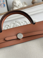 ZIP CABINE 31 BAG IN PALE GRAY CANVAS AND BRONZE BROWN CALFSKIN