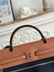 HERBAG MESSENGER 31 BAG IN DARK BROWN H VIKING CANVAS AND COWHIDE
