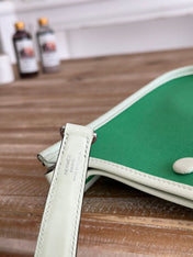 MINI NEO 17 EVELYNE BAG IN EMERALD GREEN CANVAS AND WHITE CALFSKIN