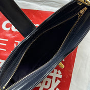 MOON SIDE SHOULDER BAG 24 IN BEIGE CANVAS AND BLACK LEATHER TRIM